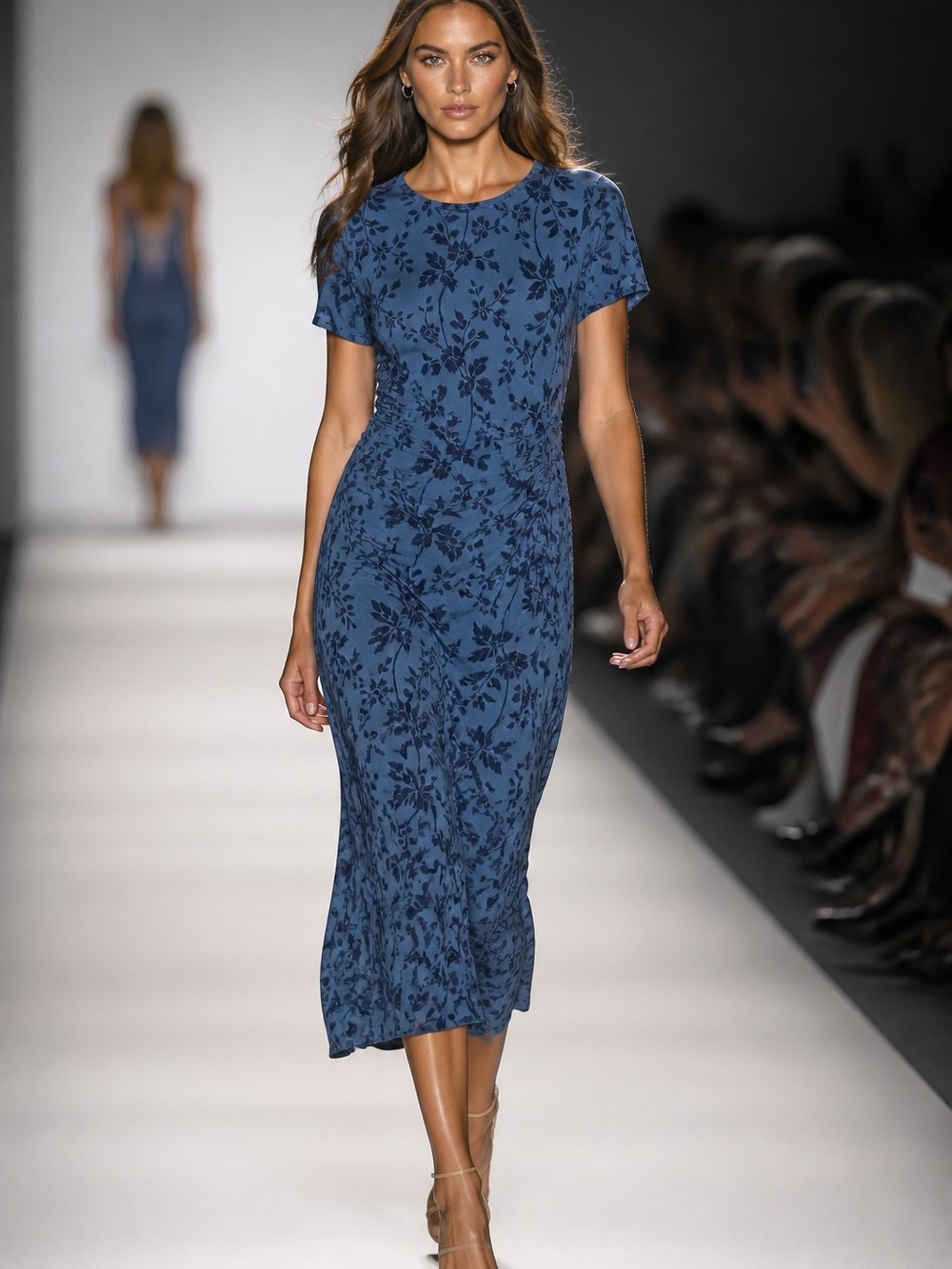 Zesica Blue Floral Midi Dress